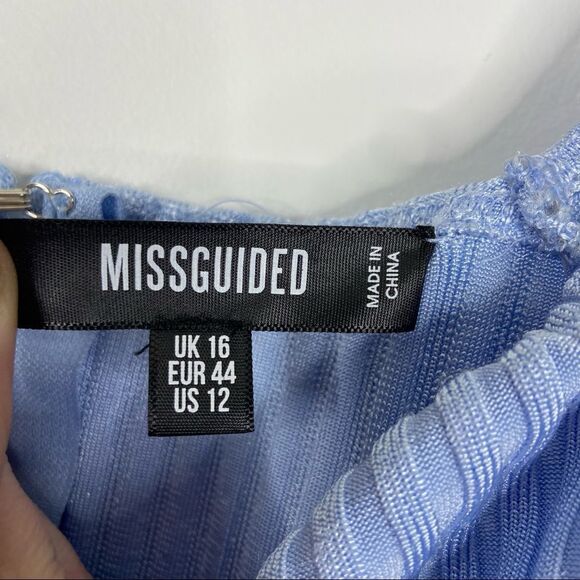 Missguided Puff Sleeve Ribbed Bandage Mini Dress Blue Size US 12 - Picture 4 of 7